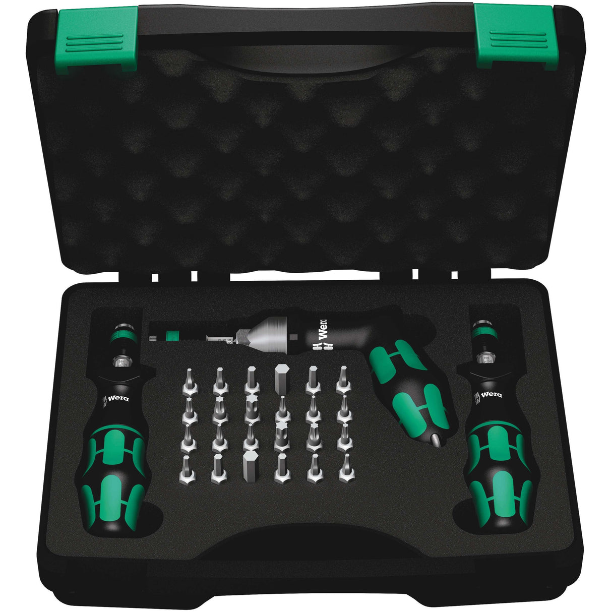 Wera 7440/41/42 Juego De Destornilladores Dinamométricos Kraftform 0,3-6,0 Nm Negro/Verde, 27 Piezas, Con Portabrocas De Cambio Rápido Rapidaptor 5074739001