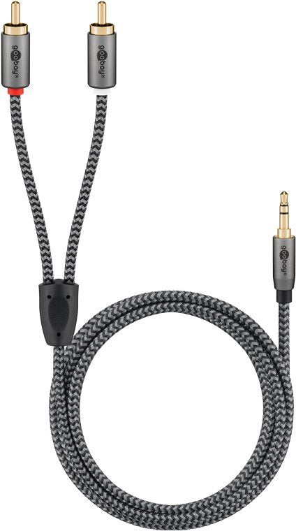 Cable  2,0m 3.5mm M (3-Pin, St) A 2xrca M Flexiplus Nylon Goobay