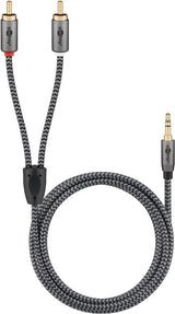 Cable  1,0m 3.5mm M (3-Pin, St) A 2xrca M Flexiplus Nylon Goobay