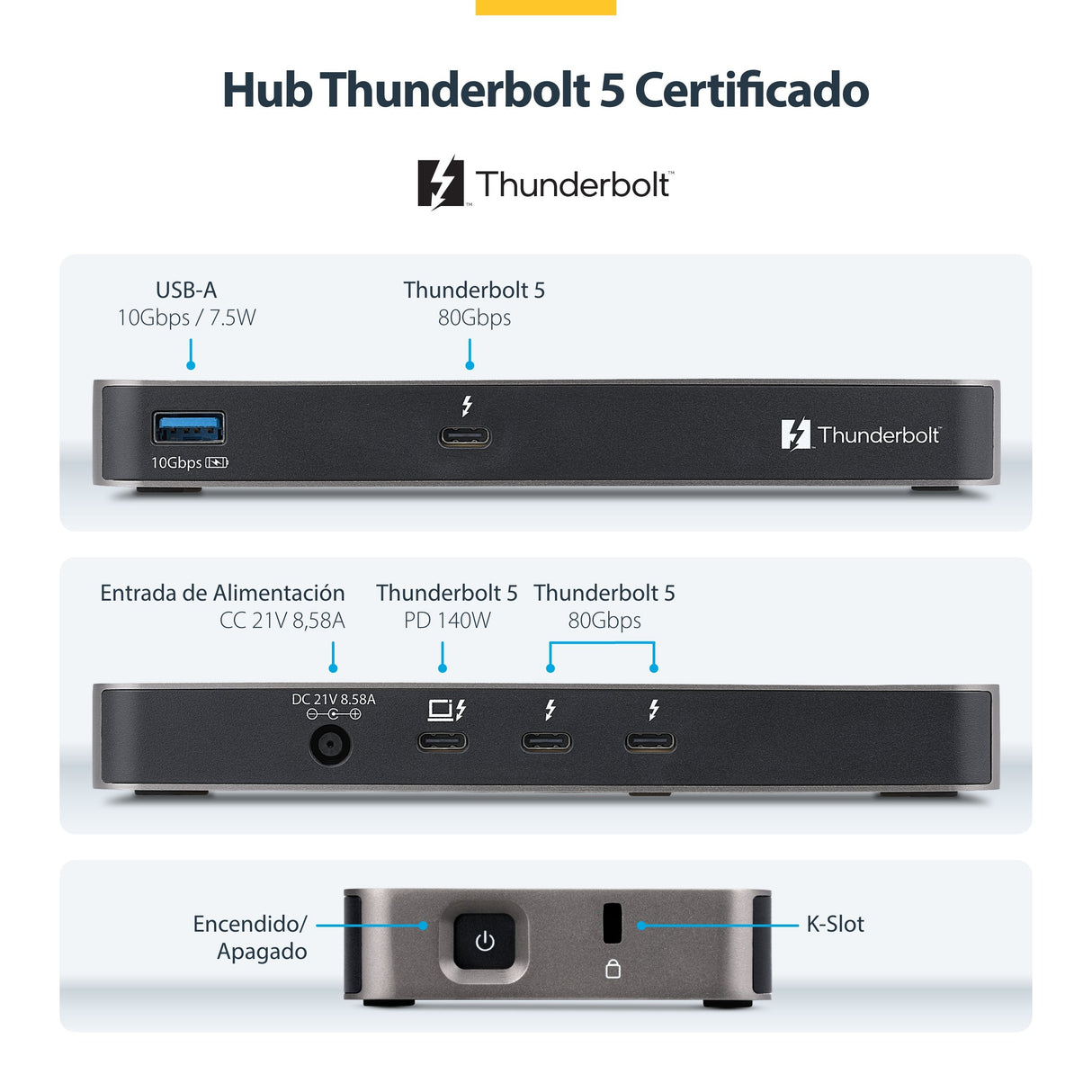 EAN 0065030925709 - StarTech.com 303UE-TB5-HUB hub de interfaz Thunderbolt 5 80 Mbit/s Gris imagen 6