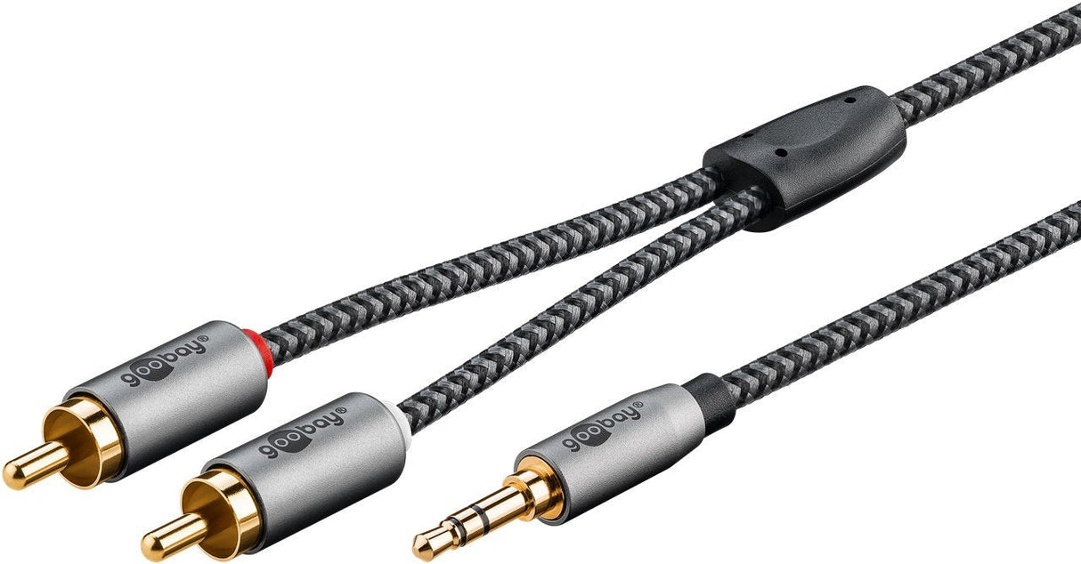 Cable  1,0m 3.5mm M (3-Pin, St) A 2xrca M Flexiplus Nylon Goobay