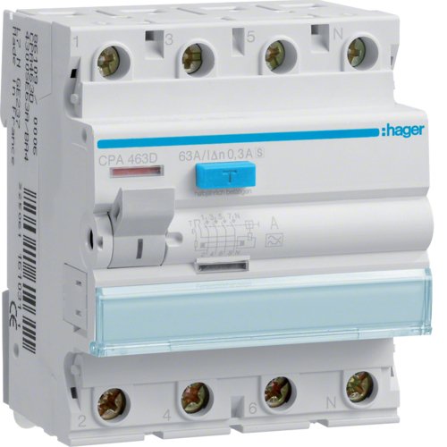 Hager Fi-Schalter 4polig 6ka 63a Cpa463d 300ma Typ S Selektiv