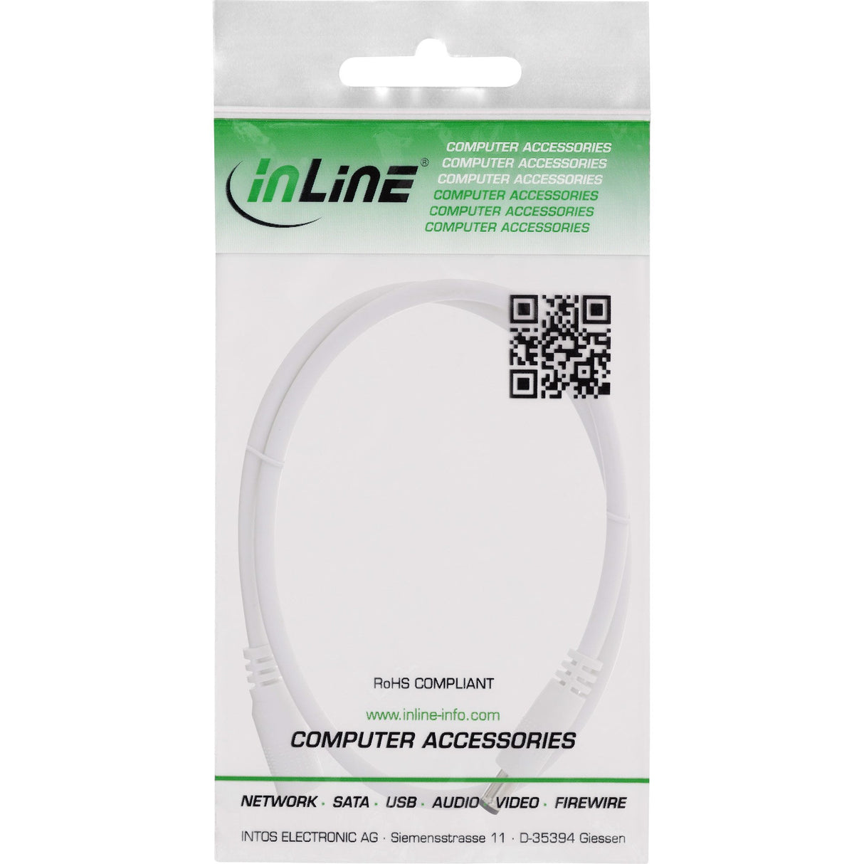 Cable De Extensión De Cc Inline, Enchufe De Cc Macho/Hembra De 5,5 X 2,5 Mm, Awg 18, Blanco, 3 M
