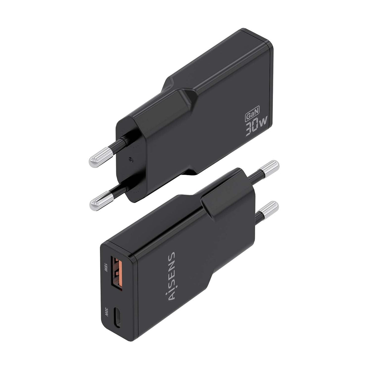 Aisens Cargador Gan Ultra Delgado 30w, 1xusb-C Pd3.0 Qc4.0, 1xusb-A Qc3.0, Negro