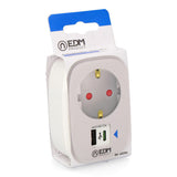 Adaptador 1 Toma 2p+T Schuko Con 2 Usb (A + C), Blanco