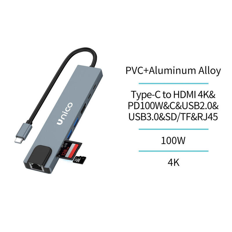 Adaptador 8 En1 Tipo-C A Hdmi-Pc100w-Usb