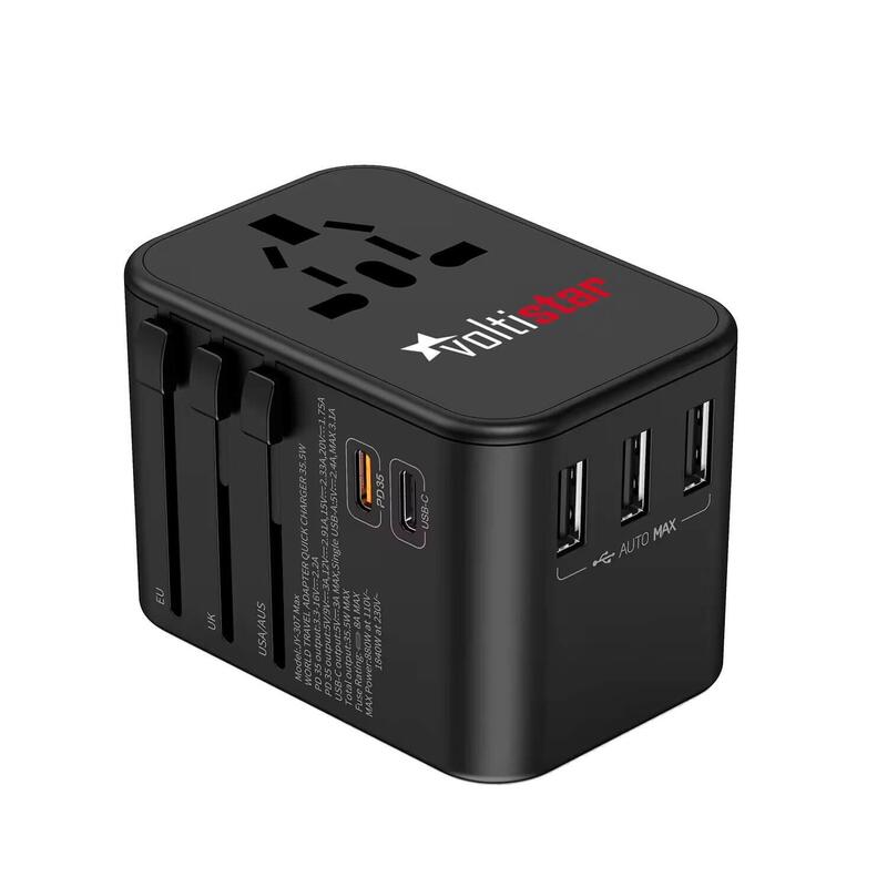 Adaptador Enchufe Universal 35.5w Pd Carga Rápida. De Viaje 3 Usb + 2 Usb-C