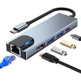 Adaptador Usb-C Para Portátil Con 2 X Usb 3,0 , 1 X Usbc Pd100w, 1 X Hdmi 4k , 1 X Red Lan Rj45