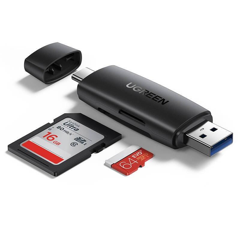 Adapter Usb + Usb-C Ugreen Cm304 Czytnik Kart Sd + Microsd (Czarny)