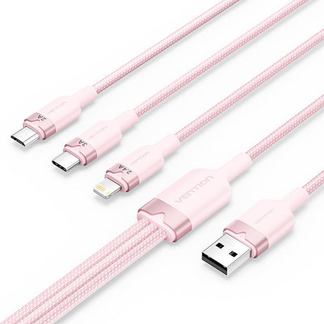 EAN 6922794709713 - Vention CTPPG cable USB USB 2.0 1,5 m USB A USB C/Micro-USB B/Lightning 0,48 Gbit/s 60 W Rosa imagen 1