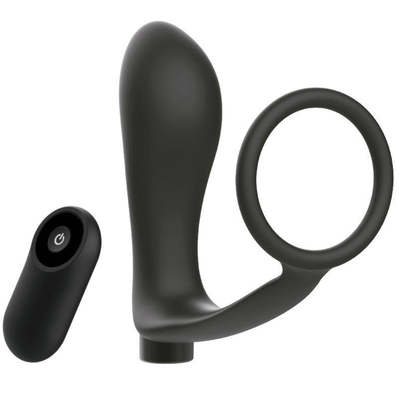 Addicted Toys - Anilla Pene Con Plug Anal Control Remoto Negro Recargable