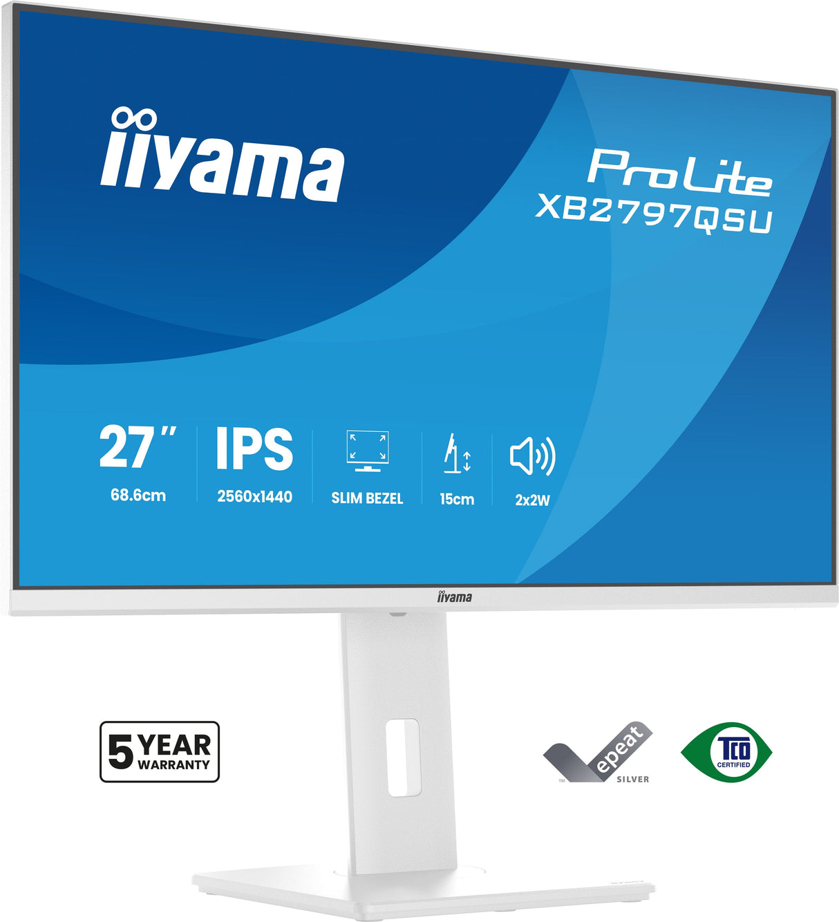 Monitor  Iiyama Prolite Xb2797qsu-W1 Led 27" 2560 X 1440 Qhd @ 75 Hz Ips 350 Cd/M² 1000:1 1 Ms 2xhdmi Displayport Altavoces Mate Blanco