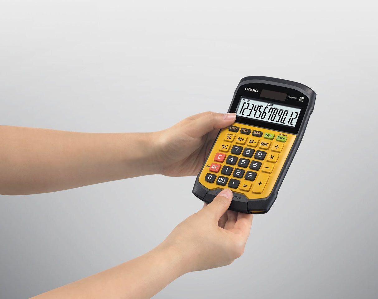 Casio Calculadora De Sobremesa Amarillo Y Negro 12 Dígitos Resistente Al Agua Y Al Polvo Wm-320mt