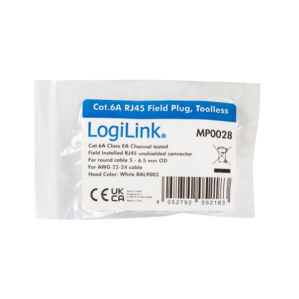 Cable Logilink Modular Plug Cat6a Rj45 Utp White, Toolless