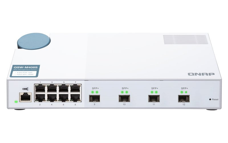 Switch Gestionable Qnap Qsw-M408s 12 Puertos (4*Sfp+ + 8*Rj45 Gigabit) Consola Rj45 Sin Ventilador Formato Sobremesa