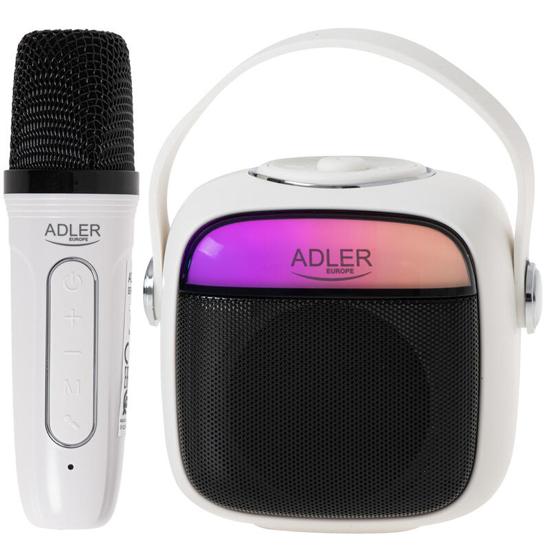 Adler Ad 1199 W Altavoz Karaoke Con Micrófono, Blanco