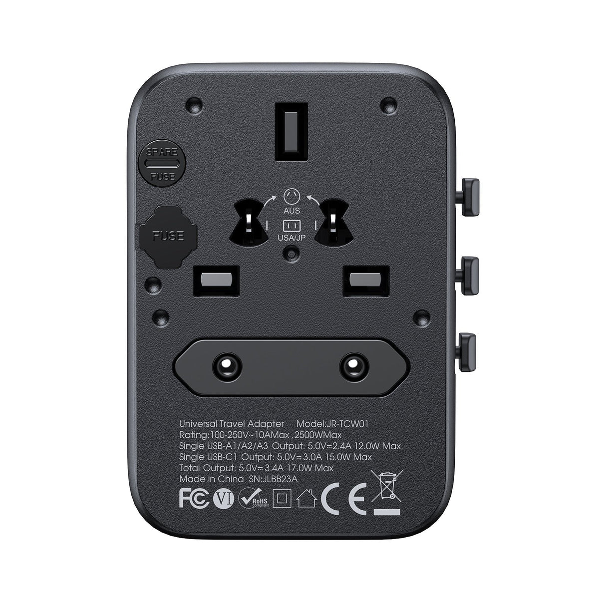 Adapter Podrózny Joyroom Jr-Tcw01 Uniwersalny 17w Eu / Us / Uk / Jp / Au / Cn - Negro