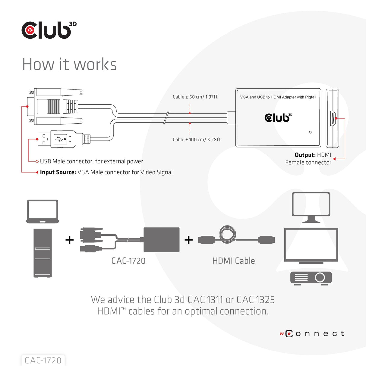 EAN 8719214472214 - CLUB3D CAC-1720 adaptador de cable de vídeo 0,6 m HDMI tipo A (Estándar) VGA (D-Sub) + USB Negro imagen 4