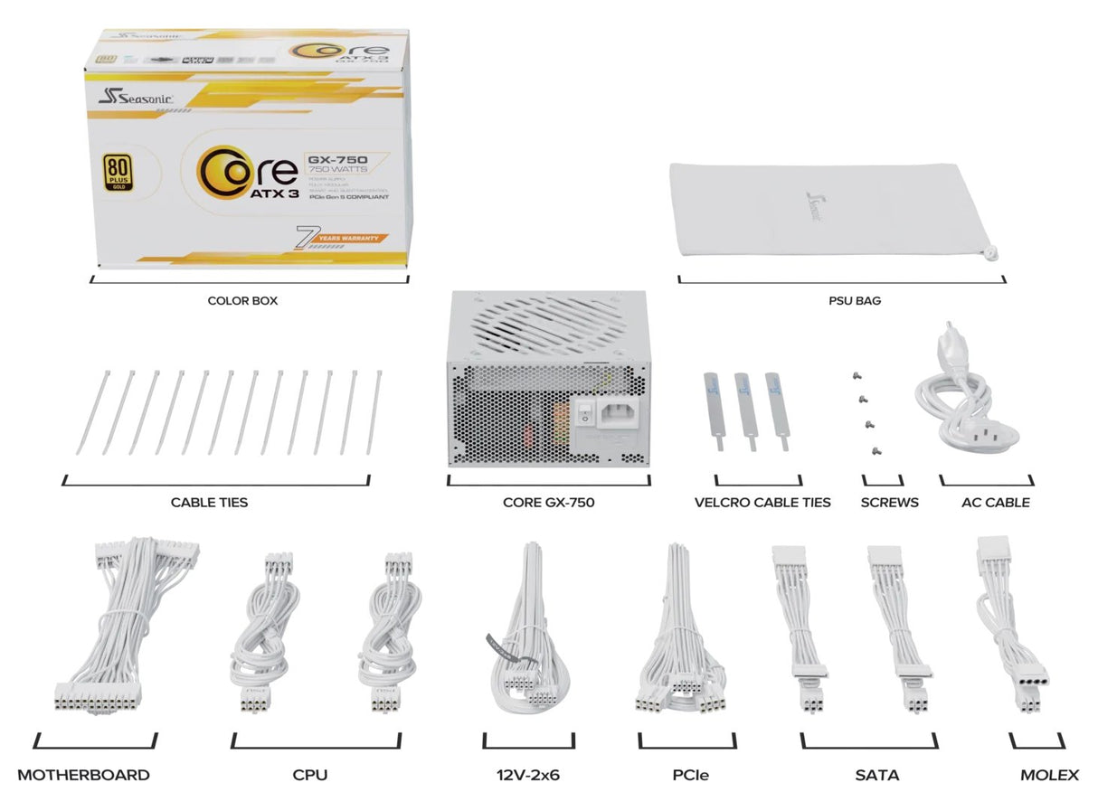 EAN 4711173878711 - Seasonic CORE GX-750 unidad de fuente de alimentación 750 W 20+4 pin ATX ATX Blanco imagen 2