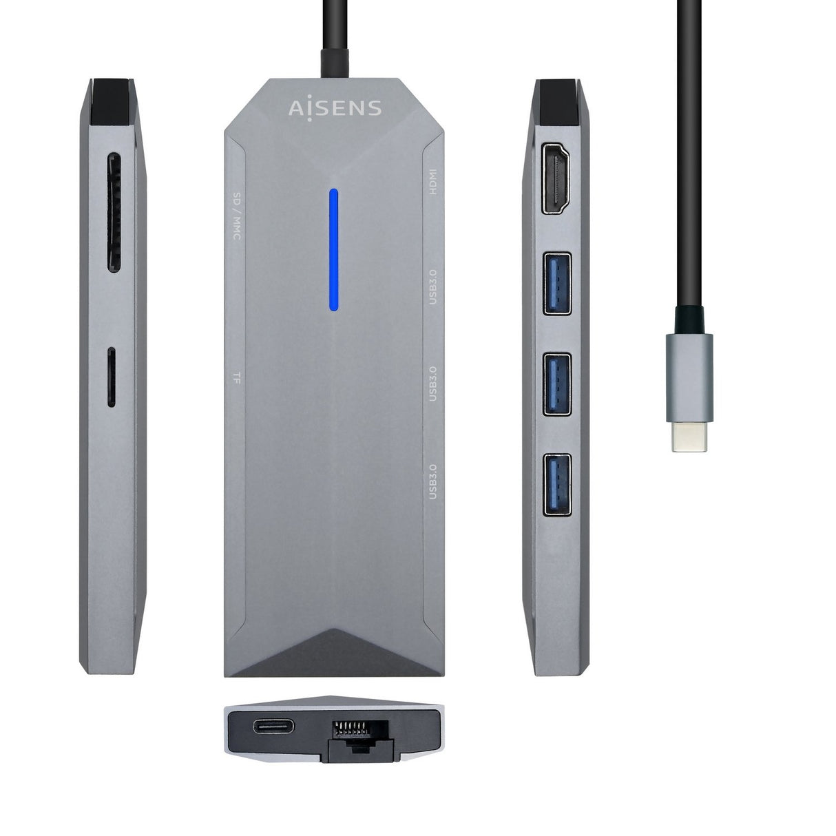 EAN 8436574707601 - AISENS ASUC-8P004-GR base para portátil y replicador de puertos Alámbrico USB 3.2 Gen 1 (3.1 Gen 1) Type- imagen 1