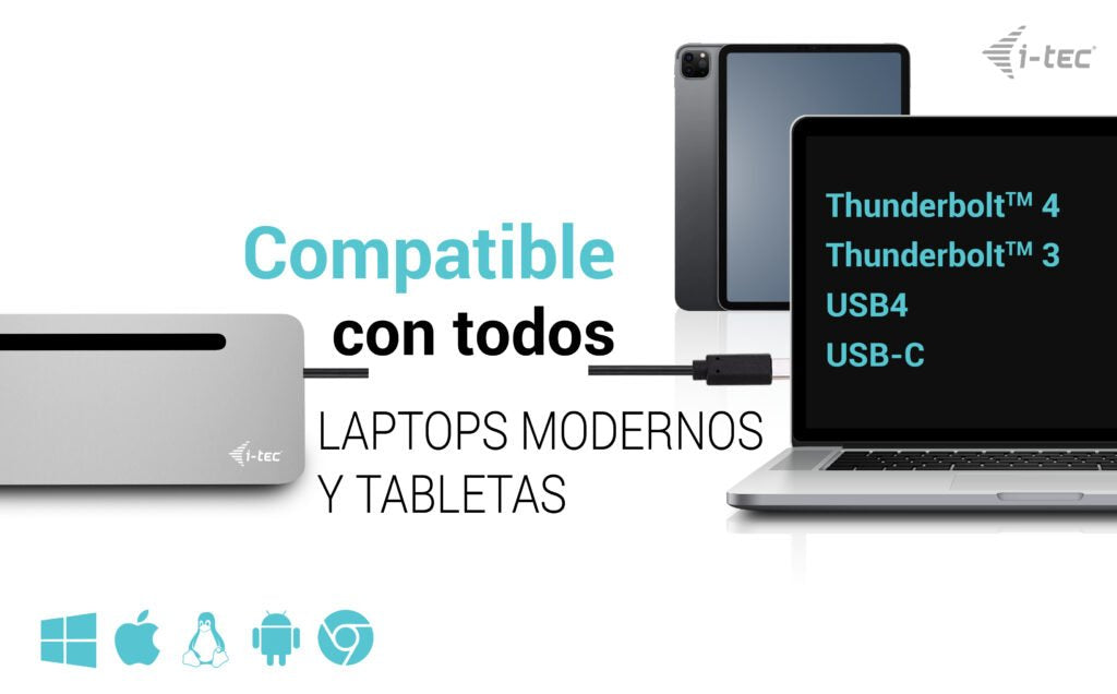 I-Tec Usb-C Metal Ergonomic 4k 3x Display 2x Dp 1x Hdmi Lan Audio Power Delivery 100 W + I-Tec Universal Charger 100 W
