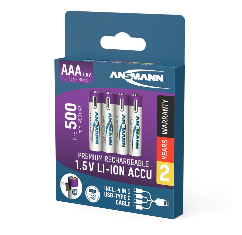 Ansmann 1311-0028 Baterías Recargables Litio Micro Aaa Tipo 500 (Min. 400 Mah) Pack  4