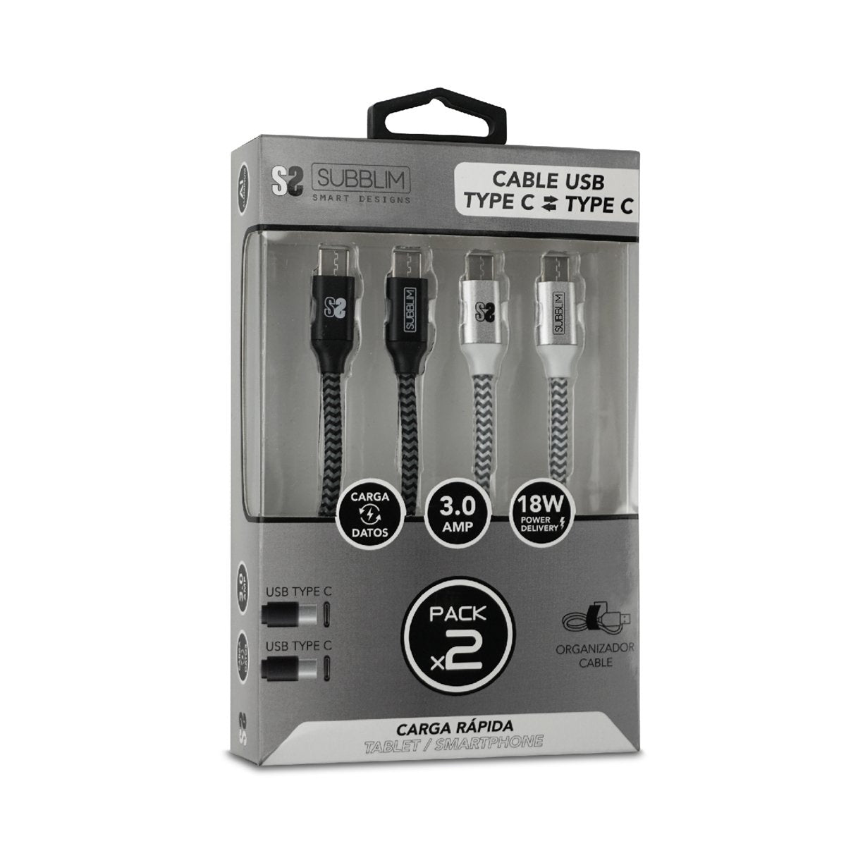 EAN 8436586740672 - SUBBLIM PACK 2 CABLES USB TIPO USB-C A USB-C 1 M BLACK/SILVER cable USB imagen 5