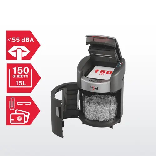Trituradora Automática Rexel Shredmax Autofeed+ 150m, P5, 150 Hojas, Cubo De 15 L