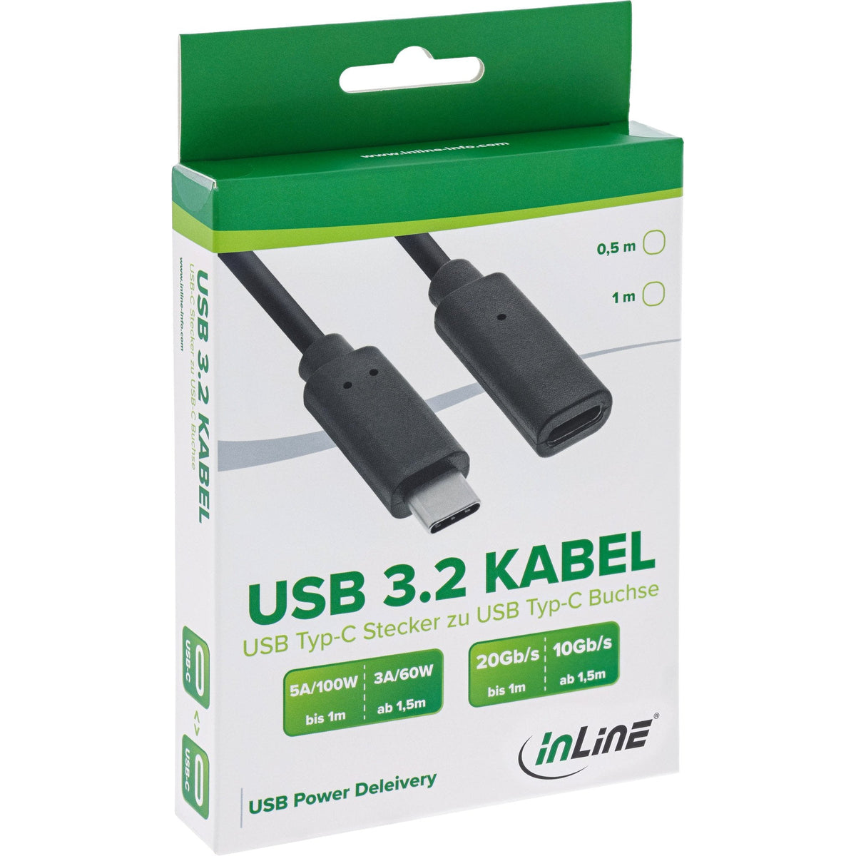 Cable Usb 3.2 Inline, Tipo C Macho/Hembra, Negro, 1 M
