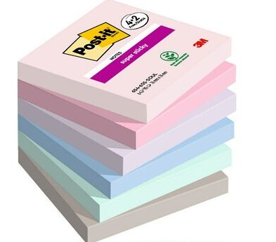 Post-It Super Sticky Pack De 6 Blocs De 90 Notas Adhesivas Reposicionables - Forma Cuadrada - 76x76mm - Colores Surtidos