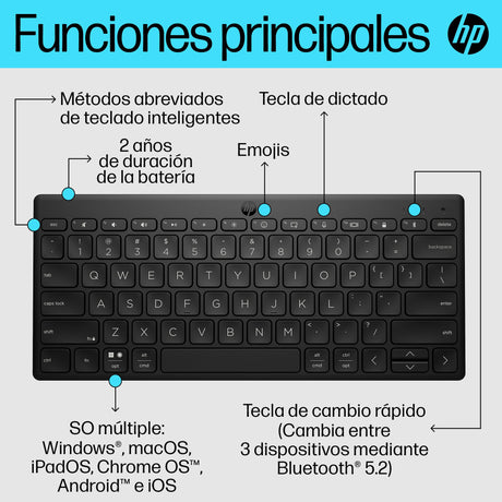 EAN 0196548516445 - HP 355 Compact Multi-Device Keyboard teclado Hogar Negro imagen 8