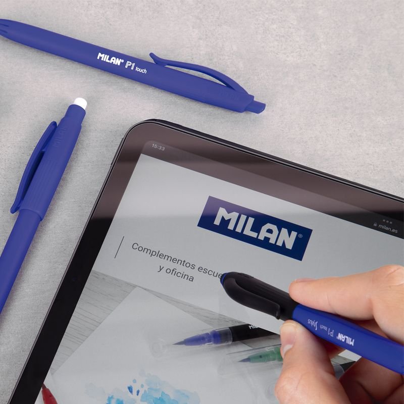 Milan Bolígrafo P1 Touch Stylus Puntero Tinta Azul Caja Expositora De 25 Azul/Negro