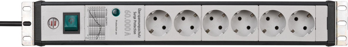 Regleta Brennenstuhl 1156057696 Base Múltiple 3 M 6 Salidas Ac Interior Negro, Gris Claro