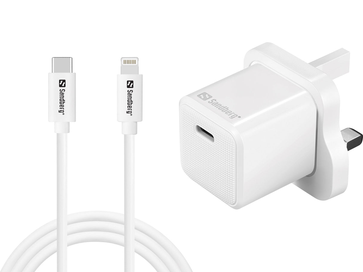 Usb-C Ac 20w Charger Uk +  Lightning 1m Usb-C 20w