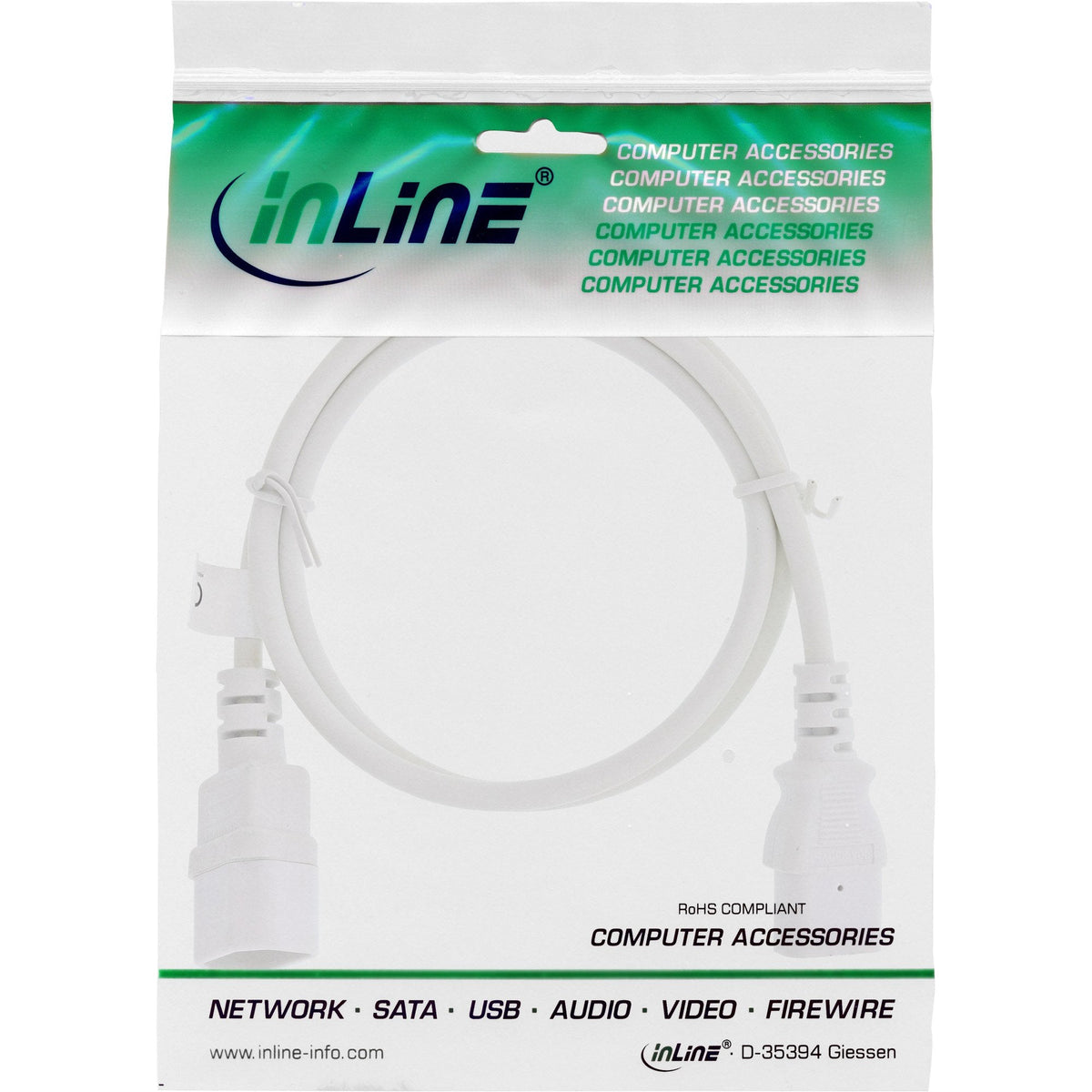 Extensión De Cable De Alimentación Inline, C13 A C14, Blanco, 0,75 M