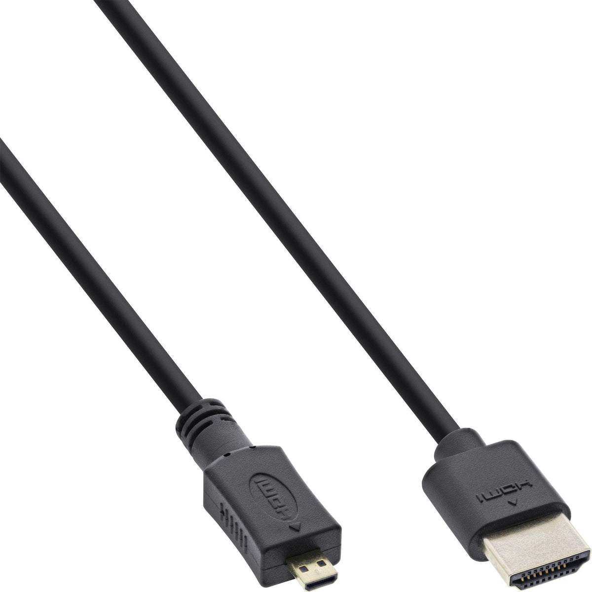 Cable Hdmi De Inline Con Ethernet Tipo A A D Macho Súper Delgado Negro / Dorado 1m