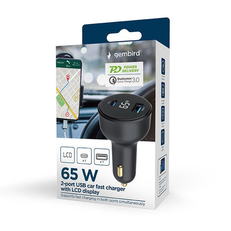 EAN 8716309129701 - Gembird TA-UC-AC2PD65LCD-CAR-01 cargador de dispositivo móvil Universal Negro Encendedor de cigarrillos C imagen 1