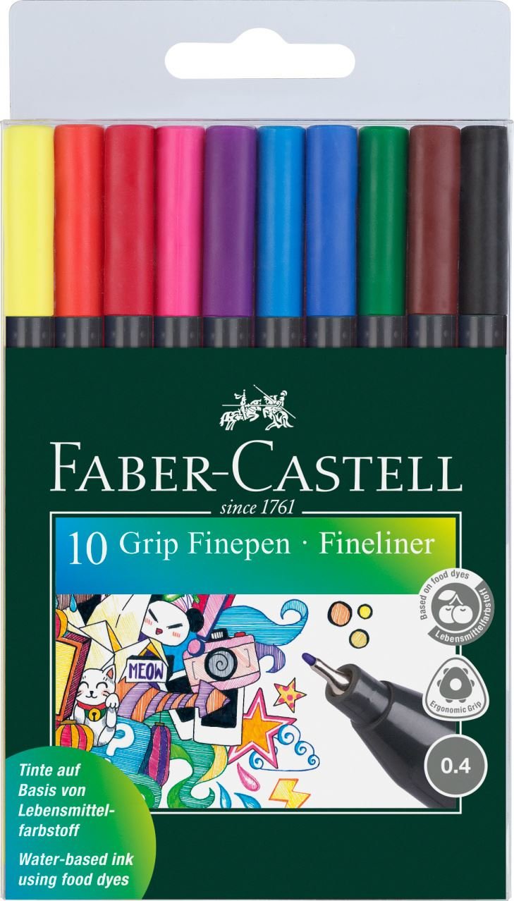 Faber-Castell Grip Fineliner, 0,4, Caja De Plástico De 10, Bolígrafo 151610