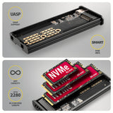 Eem2-Sd2b Obudowa Zewnetrzna Aluminiowa Bezsrubowa Usb-A/C 3.2 Gen2 M.2 Nvme/Sata Wyswietlacz Led, Czarny