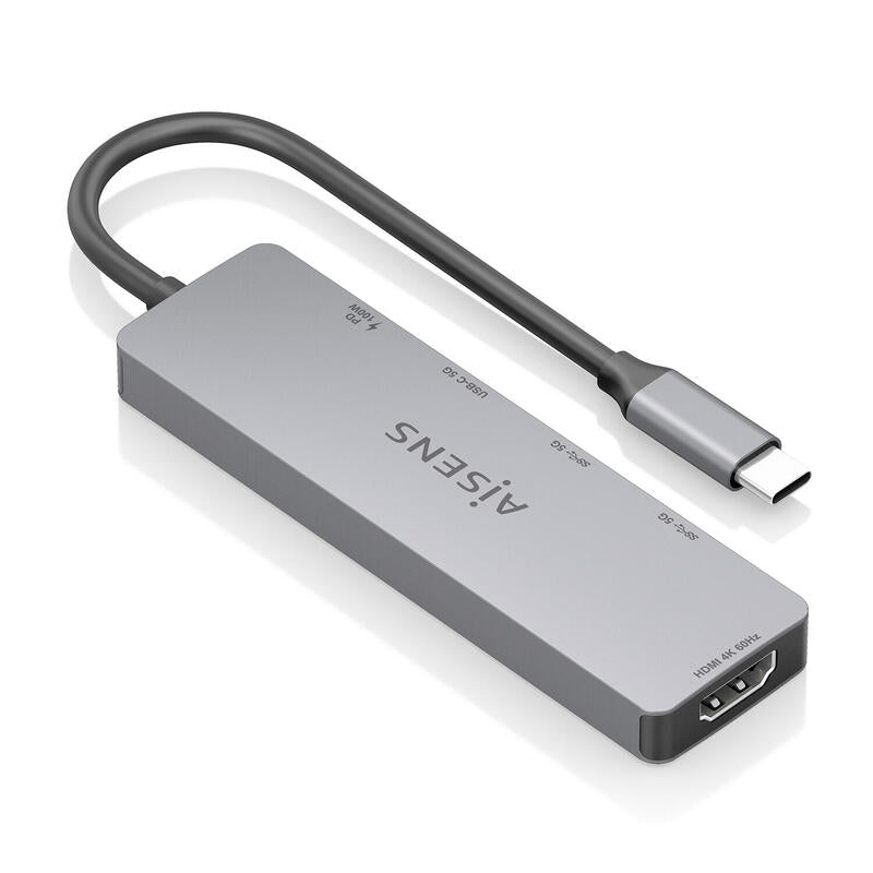 Aisens Usb-C Dock 5 En 1, Usb-C A 1xhdmi 2xusb-A 1xusb-C 1xusb-C Pd, Gris, 15cm