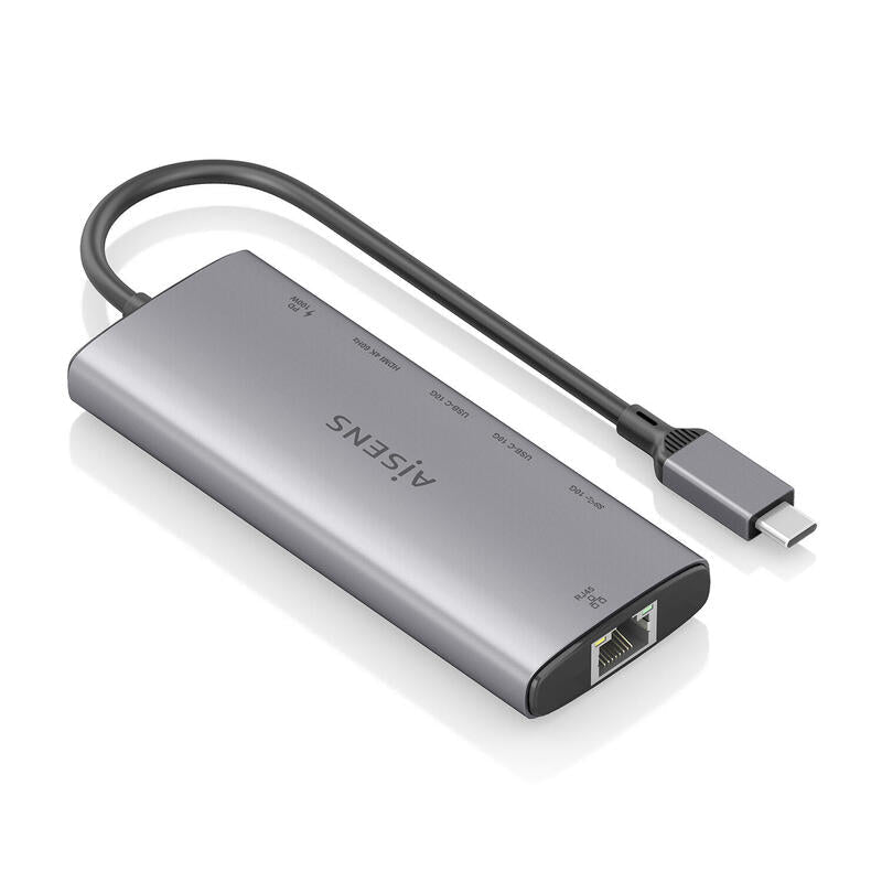 Aisens Usb-C Dock 6 En 1, Usb-C A 1xhdmi, 1xrj45, 1xusb-A 10g, 2xusb-C 10g, 1xusb-C Pd, Gris, 20cm