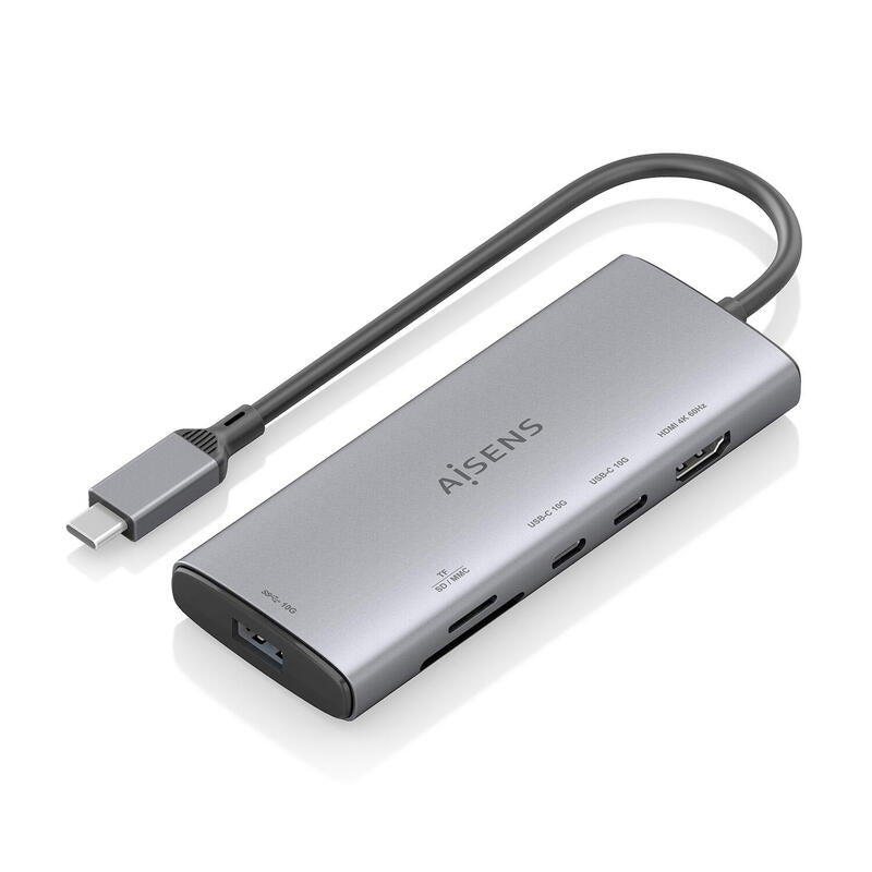 Aisens Usb-C Dock 6 En 1, Usb-C A 1xhdmi, 1xusb-A 10g, 2xusb-C 10g, 1xsd, 1xmicro Sd, Gris, 20cm