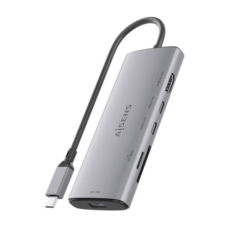 Aisens Usb-C Dock 6 En 1, Usb-C A 1xhdmi, 1xusb-A 10g, 2xusb-C 10g, 1xsd, 1xmicro Sd, Gris, 20cm