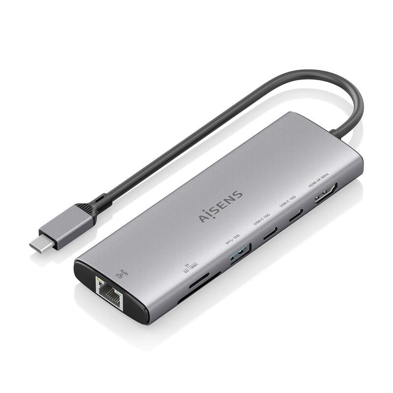 Aisens Usb-C Dock 7 En 1, Usb-C A 1xhdmi, 1xrj45, 1xusb-A 10g, 2xusb-C 10g, 1xsd, 1xmicro Sd, Gris, 20cm