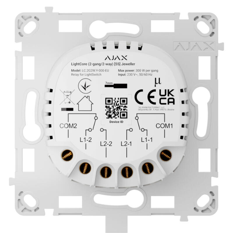 Ajax Lightswitch-Lightcore-2g-2w Ajax Lightswitch Lightcore 2-Gang 2-Way. Interruptor Doble Conmutado