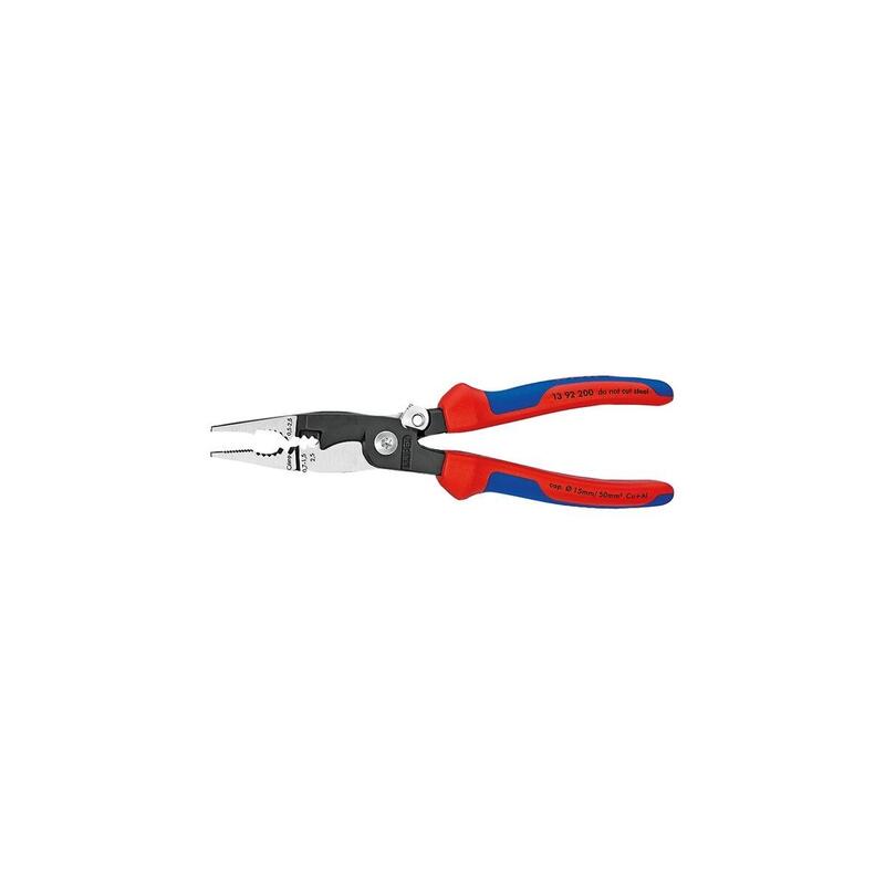 Alicates Para Instalaciones Eléctricas Knipex 13 92 200 Rojo/Azul, Diseño Delgado, Articulación Atornillada, Hoja Con Bloqueo Activo 1392200