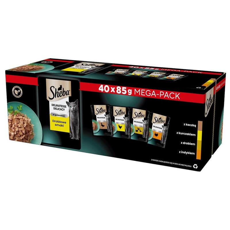 Alimentación Húmeda Para Gatos Sheba Delicacy Sabores De Aves En Jalea  40x85 G