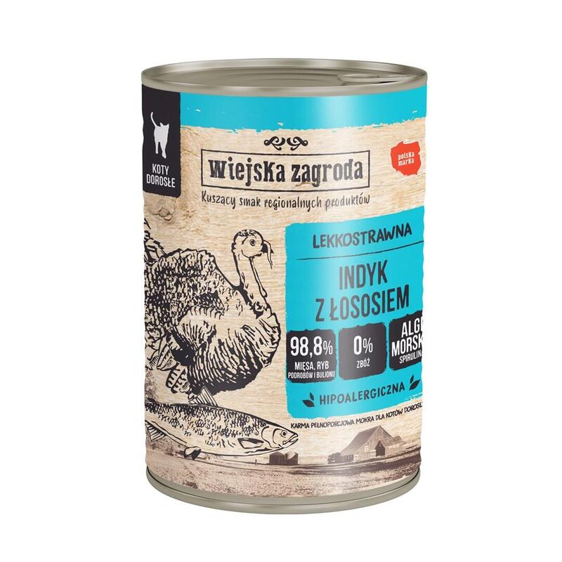 Wiejska Zagroda Indyk Z Lososiem Karma Mokra Dla Kota 400g