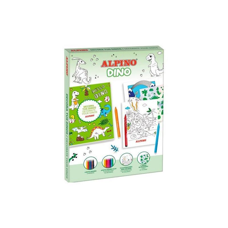 Alpino Set Creativo Decor Dino 14 Rotuladores + 18 Ilustraciones + Pegatinas