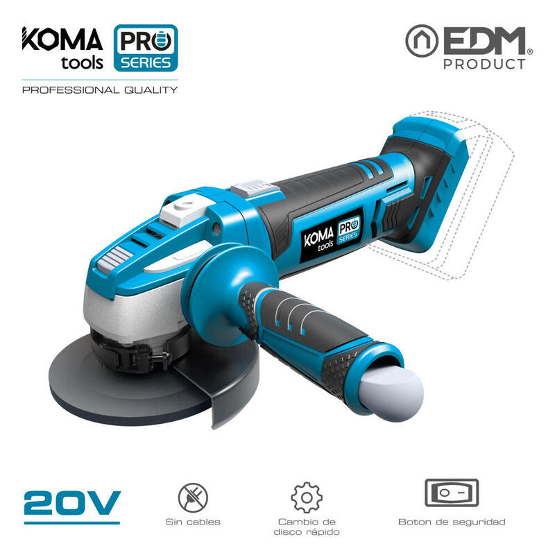 Amoladora 20v (Sin Batería Ni Cargador) Ø115mm 28,9x23,9cm Koma Tools Pro Series Battery